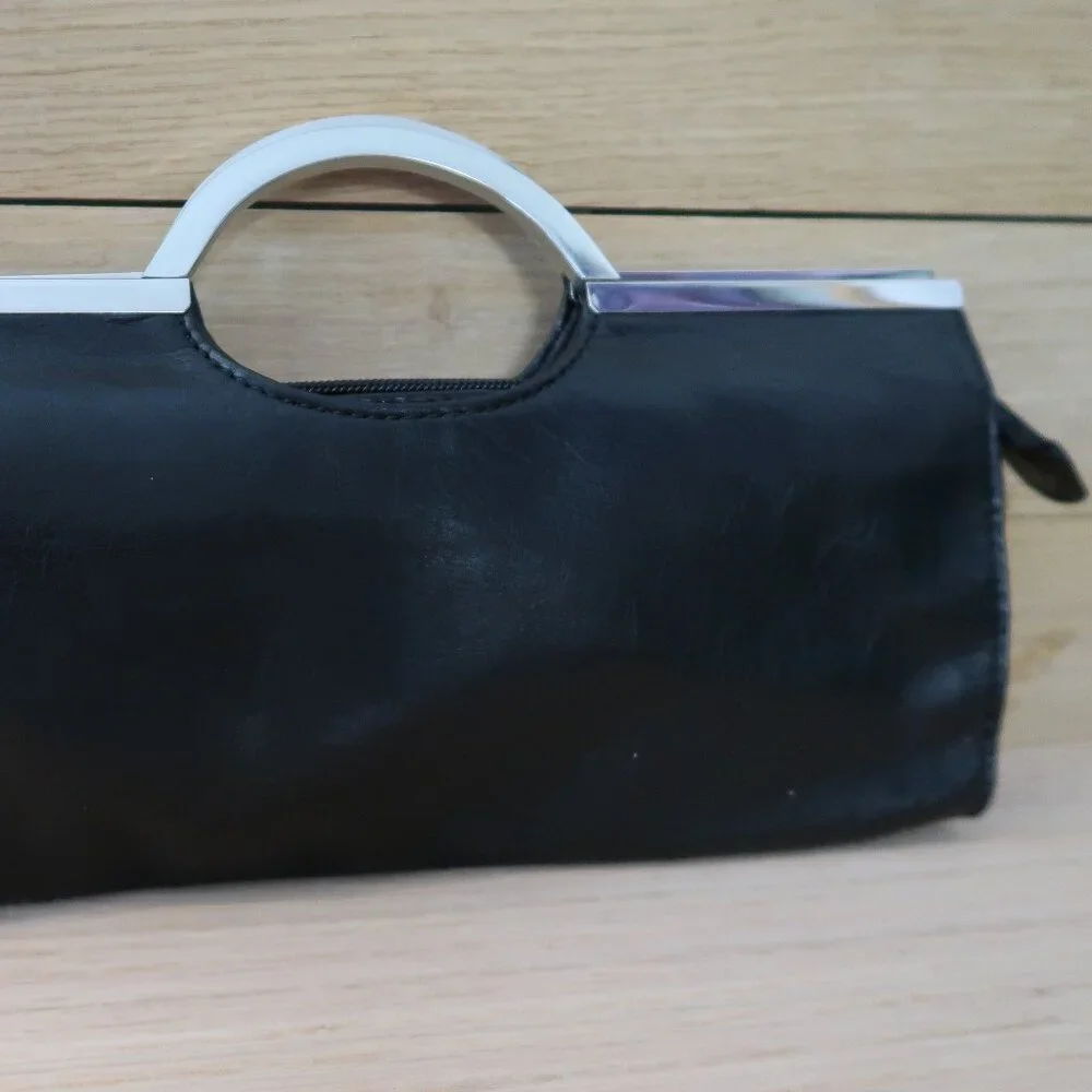 Candie's Black Boho Clutch Wallet Purse Silver Hardware Red Liner Vintage